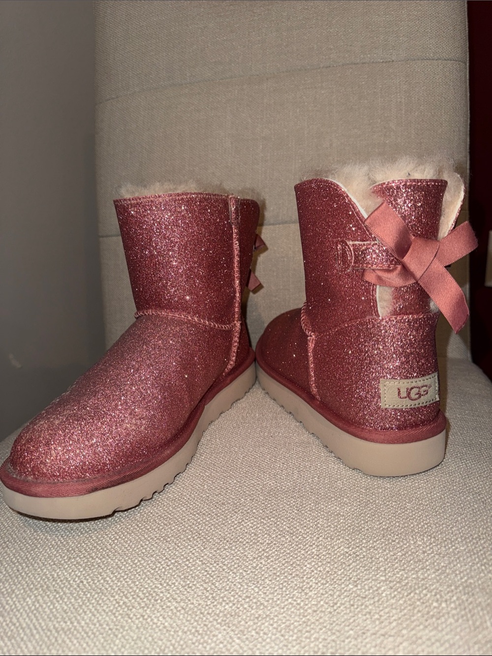 UGG Sparkle Rose Pink Bow Back Classic Boots